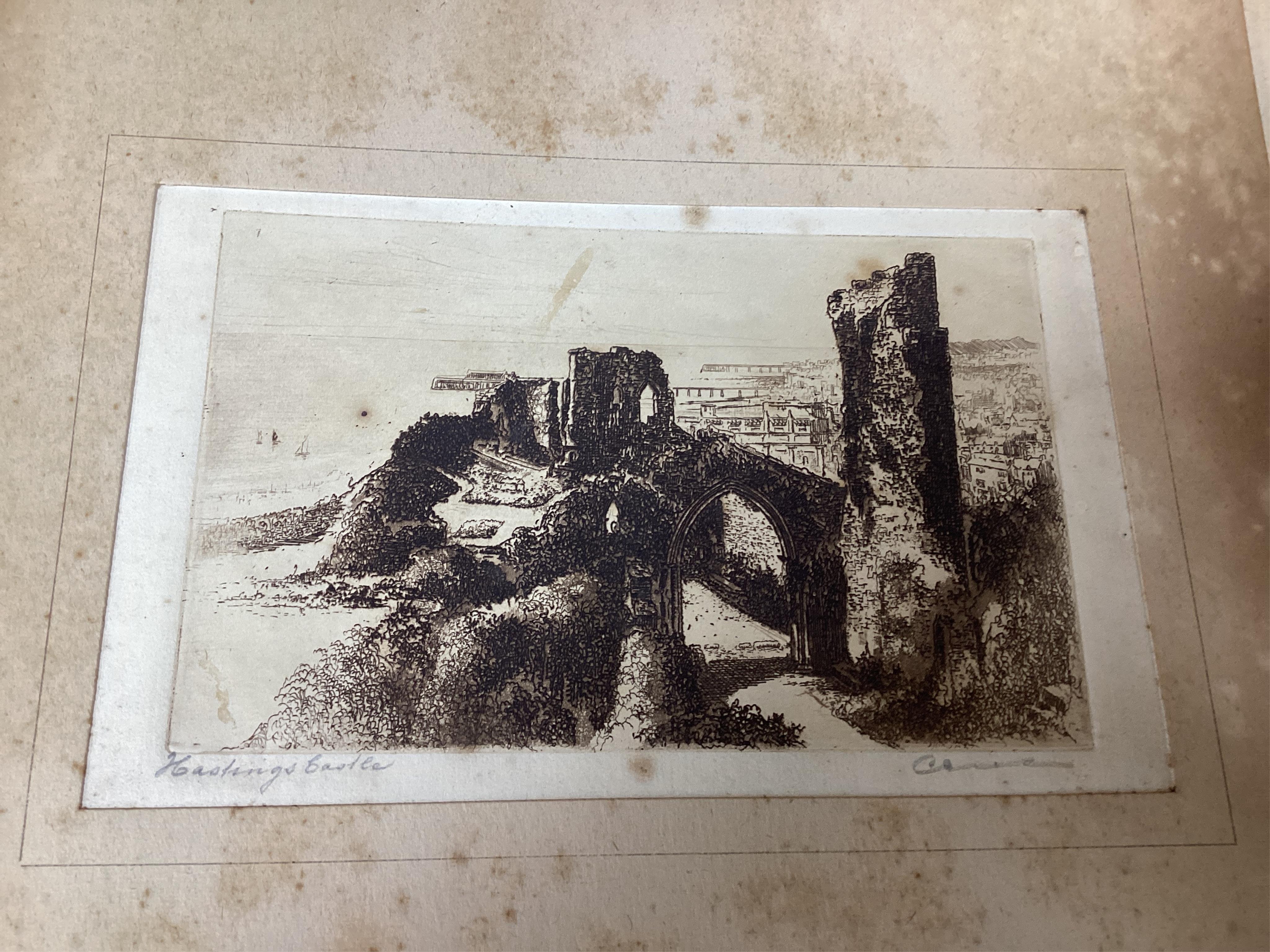 A large collection of various etchings, many signed in pencil, some local views, mounted, unframed